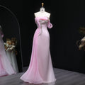 Luxury Light Pink Beaded Fitted Evening Dress with Overskirt SF501