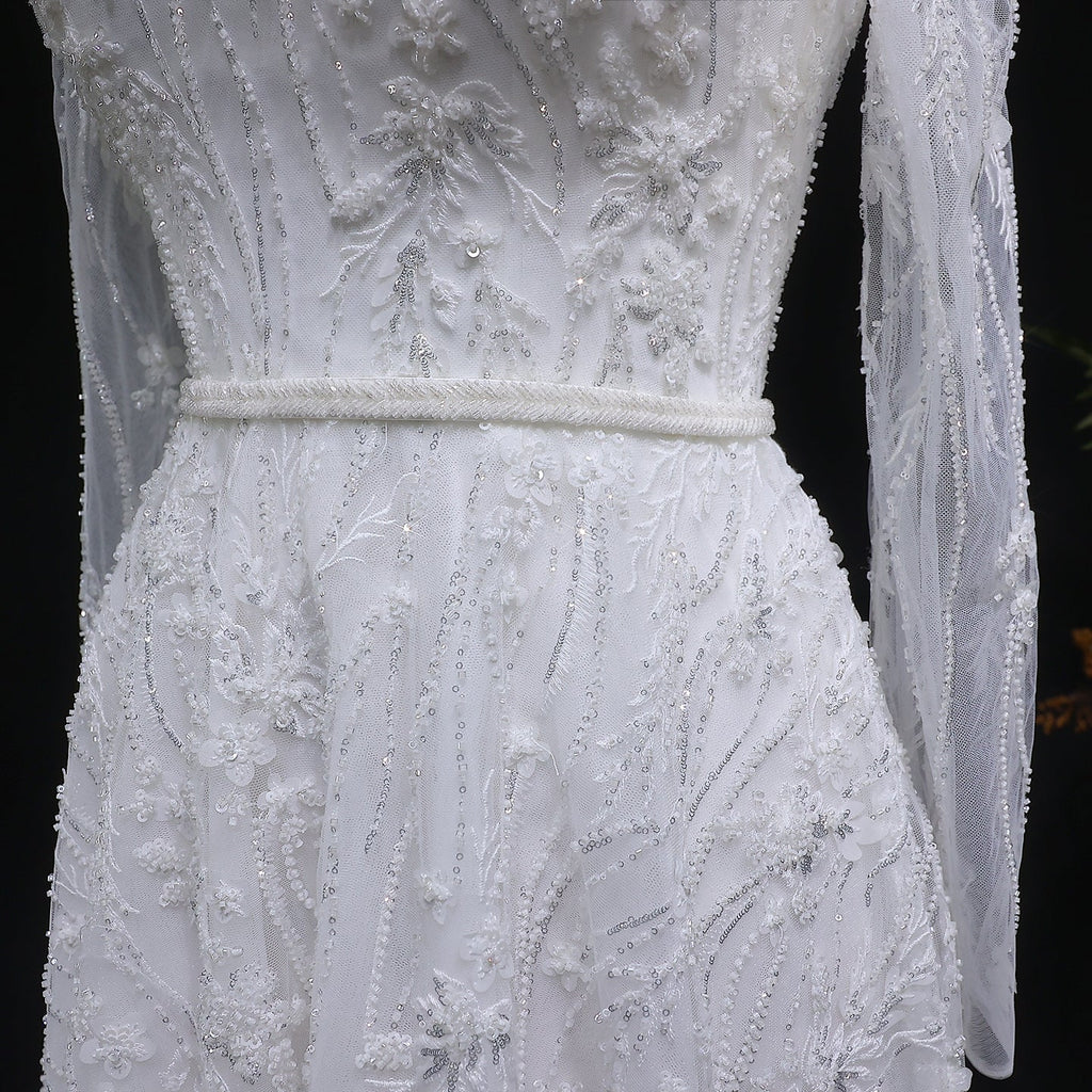 Elegant Sequins Beaded Lace Long Sleeve Wedding Dress SW525