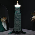 Stunning Emerald Green Sequin Train Evening Dress with Bow Overskirt SS648