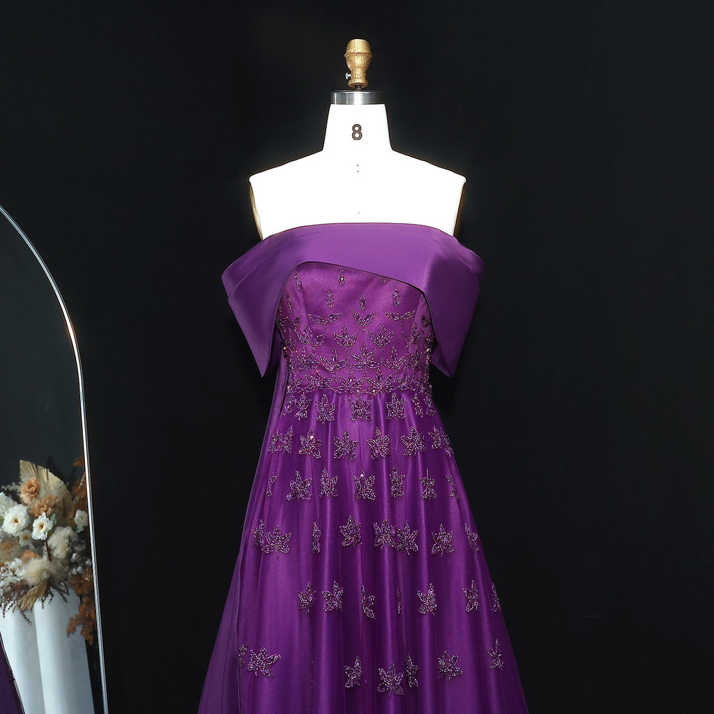 Elegant Beaded Yellow Satin Evening Dress with Cape SS455