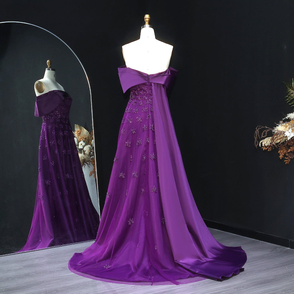 Elegant Beaded Yellow Satin Evening Dress with Cape SS455