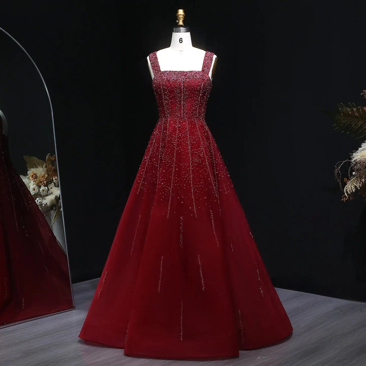 Luxury Wine Red Sequin Beaded Strapless Ball Gown Evening Dress XD074