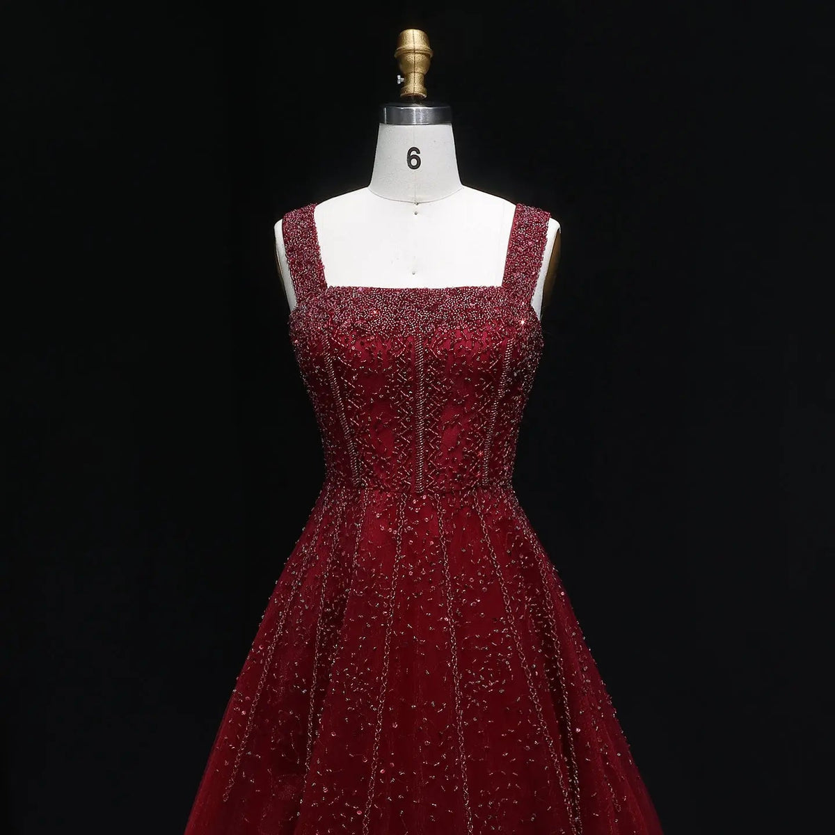 Luxury Wine Red Sequin Beaded Strapless Ball Gown Evening Dress XD074
