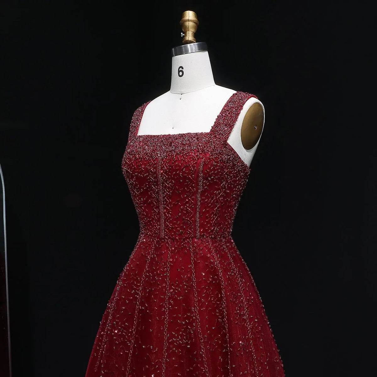 Luxury Wine Red Sequin Beaded Strapless Ball Gown Evening Dress XD074