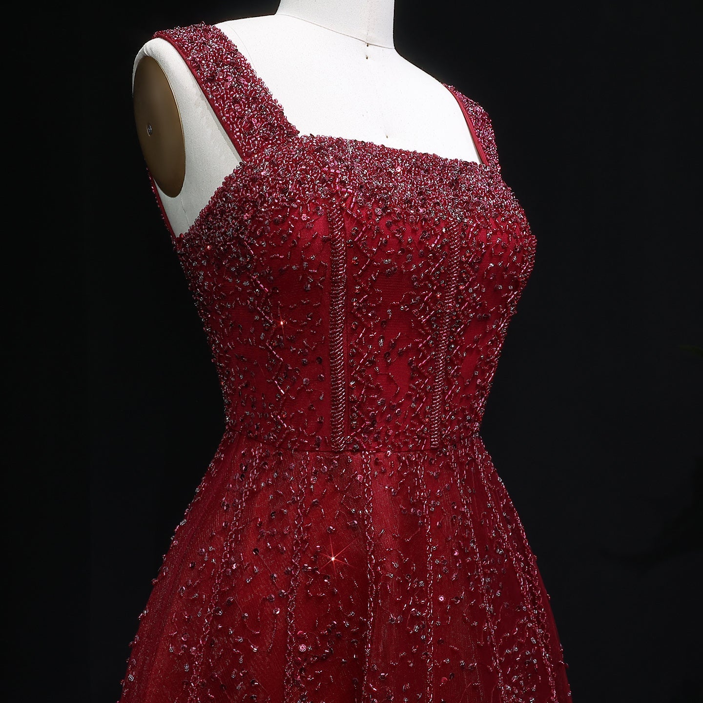 Elegant Wine Red Sequin Beaded Strapless Ball Gown Evening Dress XD074