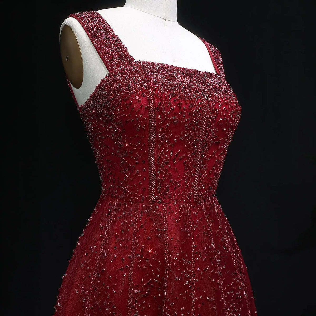 Luxury Wine Red Sequin Beaded Strapless Ball Gown Evening Dress XD074