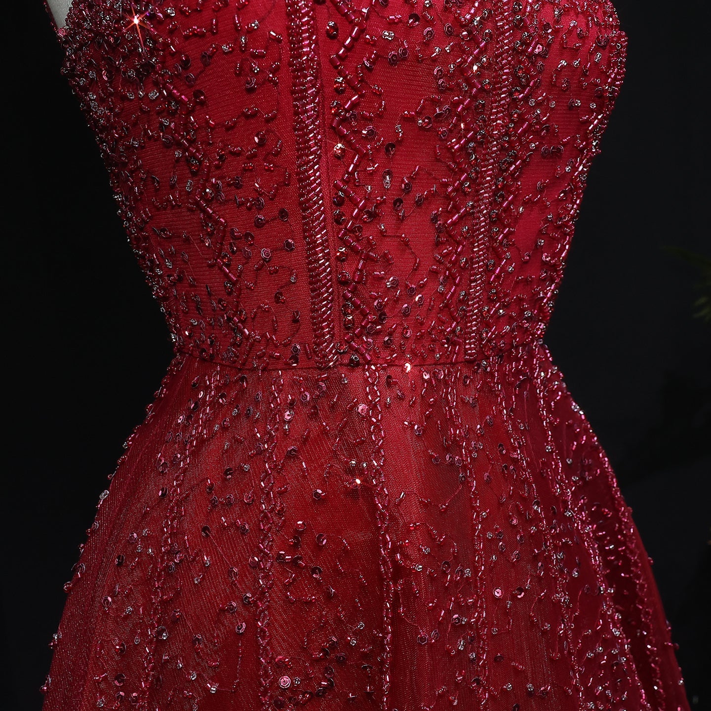 Elegant Wine Red Sequin Beaded Strapless Ball Gown Evening Dress XD074
