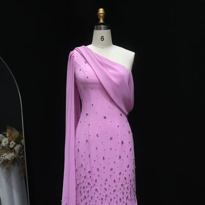 Luxury Pink Crystal 3D Floral Fitted Evening Dress XD034