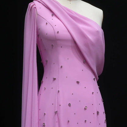Luxury Pink Crystal 3D Floral Fitted Evening Dress XD034
