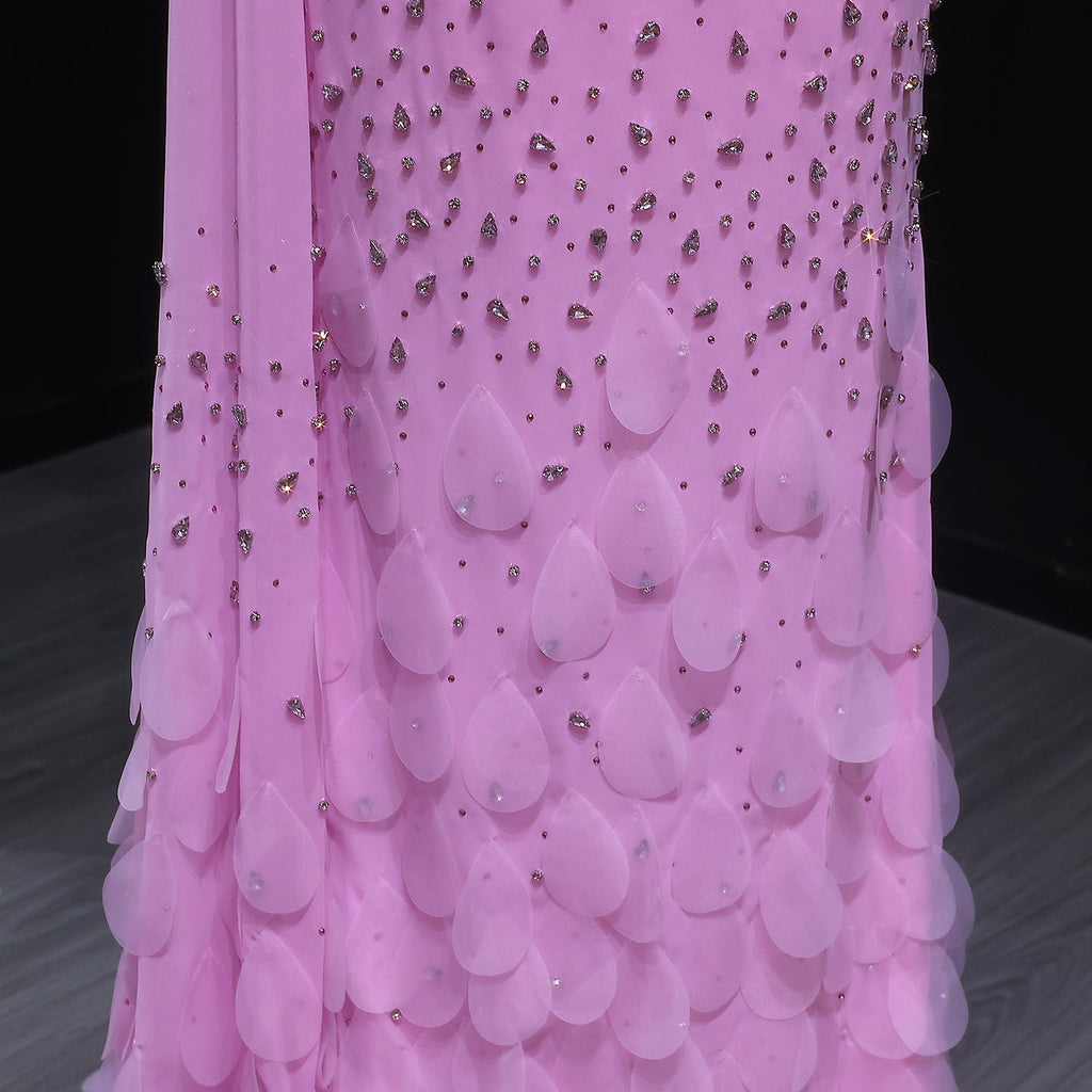 Luxury 3D Floral Crystal Yellow Fitted Evening Dress XD034