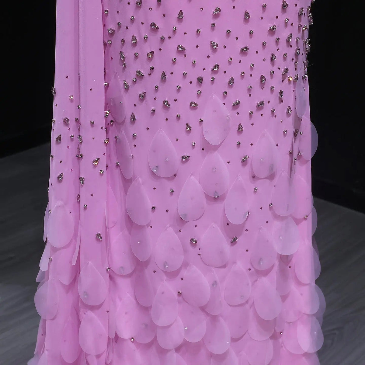 Luxury Pink Crystal 3D Floral Fitted Evening Dress XD034