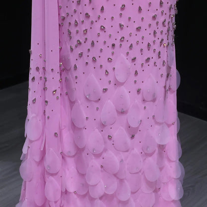 Luxury Pink Crystal 3D Floral Fitted Evening Dress XD034