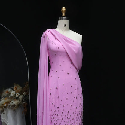Luxury Pink Crystal 3D Floral Fitted Evening Dress XD034