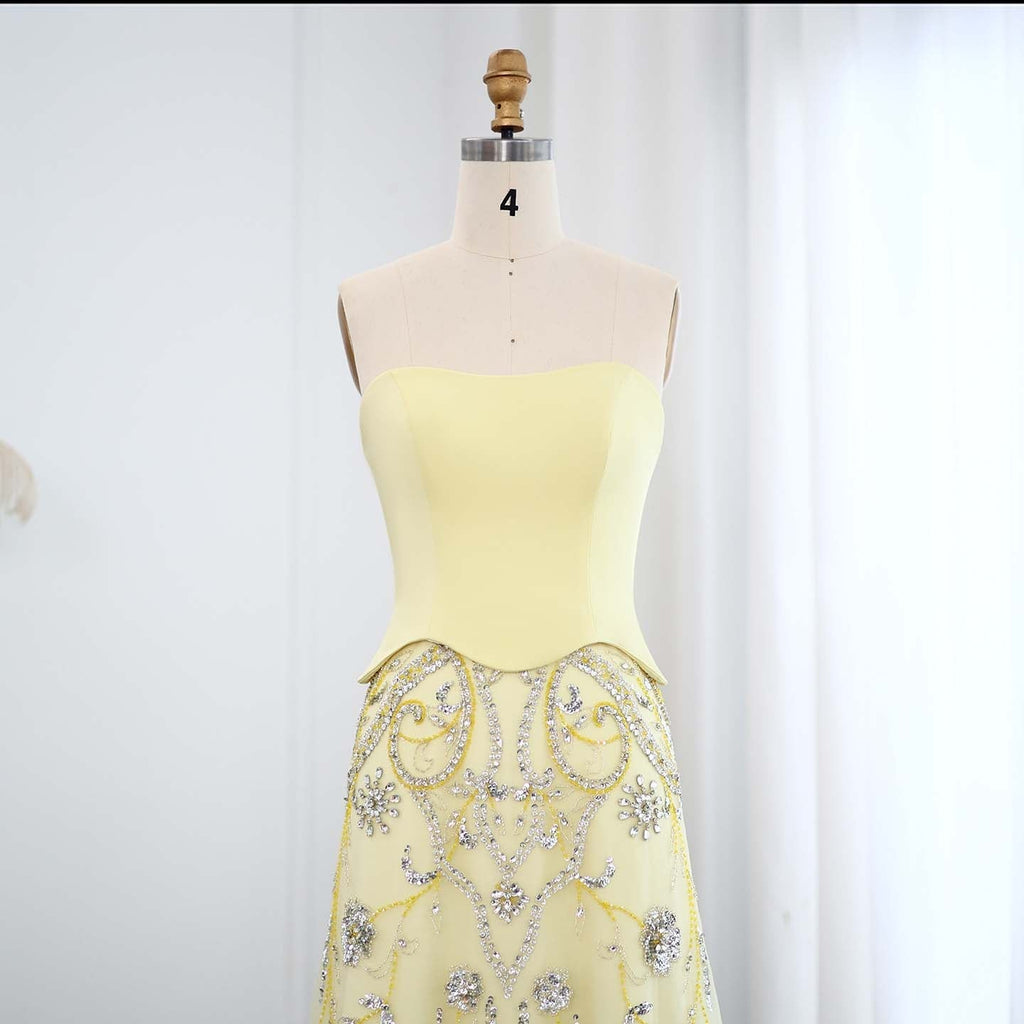 Luxury Sage Green Strapless Evening Dress SS254