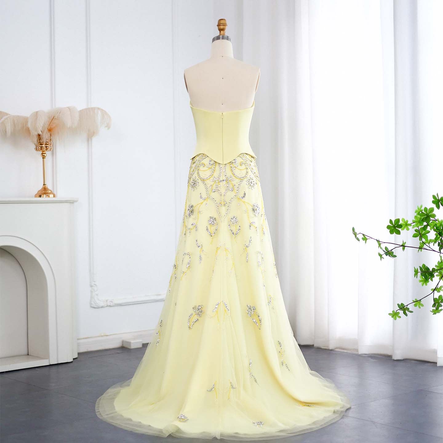 Luxury Sage Green Strapless Evening Dress SS254