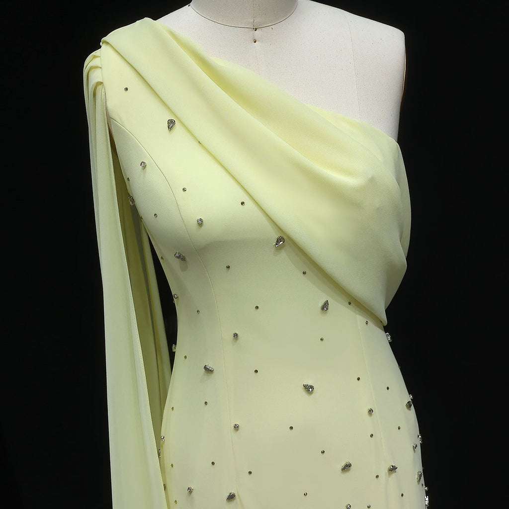 Luxury 3D Floral Crystal Yellow Fitted Evening Dress XD034
