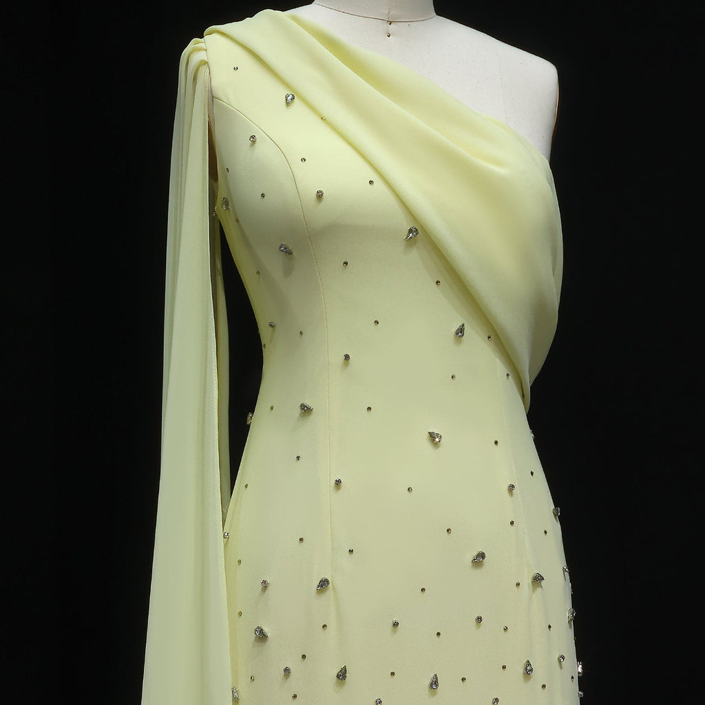 Luxury 3D Floral Crystal Yellow Fitted Evening Dress XD034