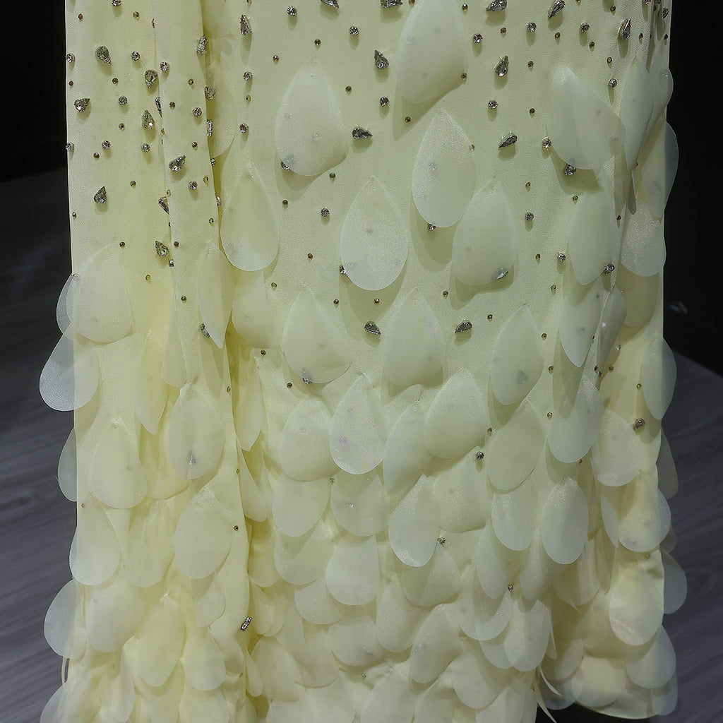 Luxury 3D Floral Crystal Yellow Fitted Evening Dress XD034
