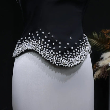 Luxury Black-White Mermaid Evening Dress with Detachable Train SF308