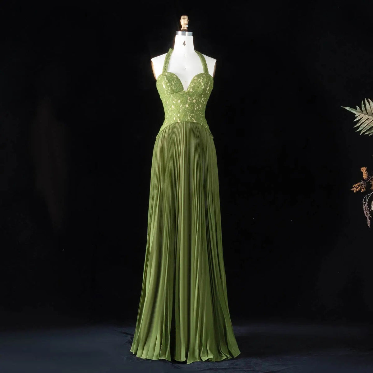 Luxury Green Halter Evening Dress with Lace Corset Bodice SF419