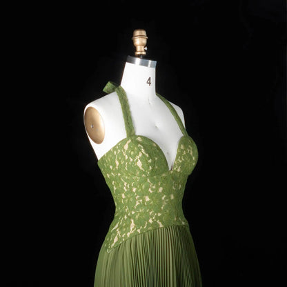 Luxury Green Halter Evening Dress with Lace Corset Bodice SF419