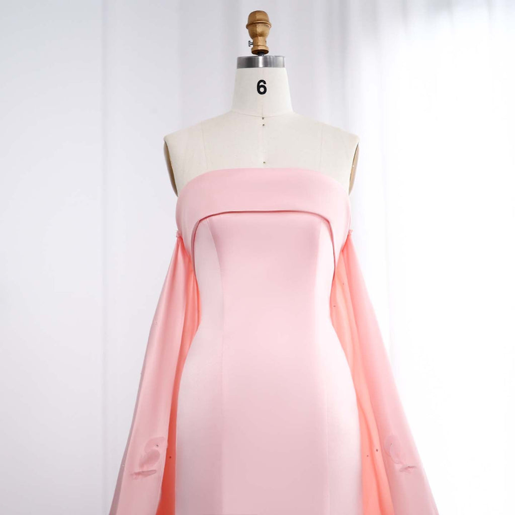 Luxury Crystal 3D Leaves Sage Green Sleeveless Evening Dress with Cape SS449