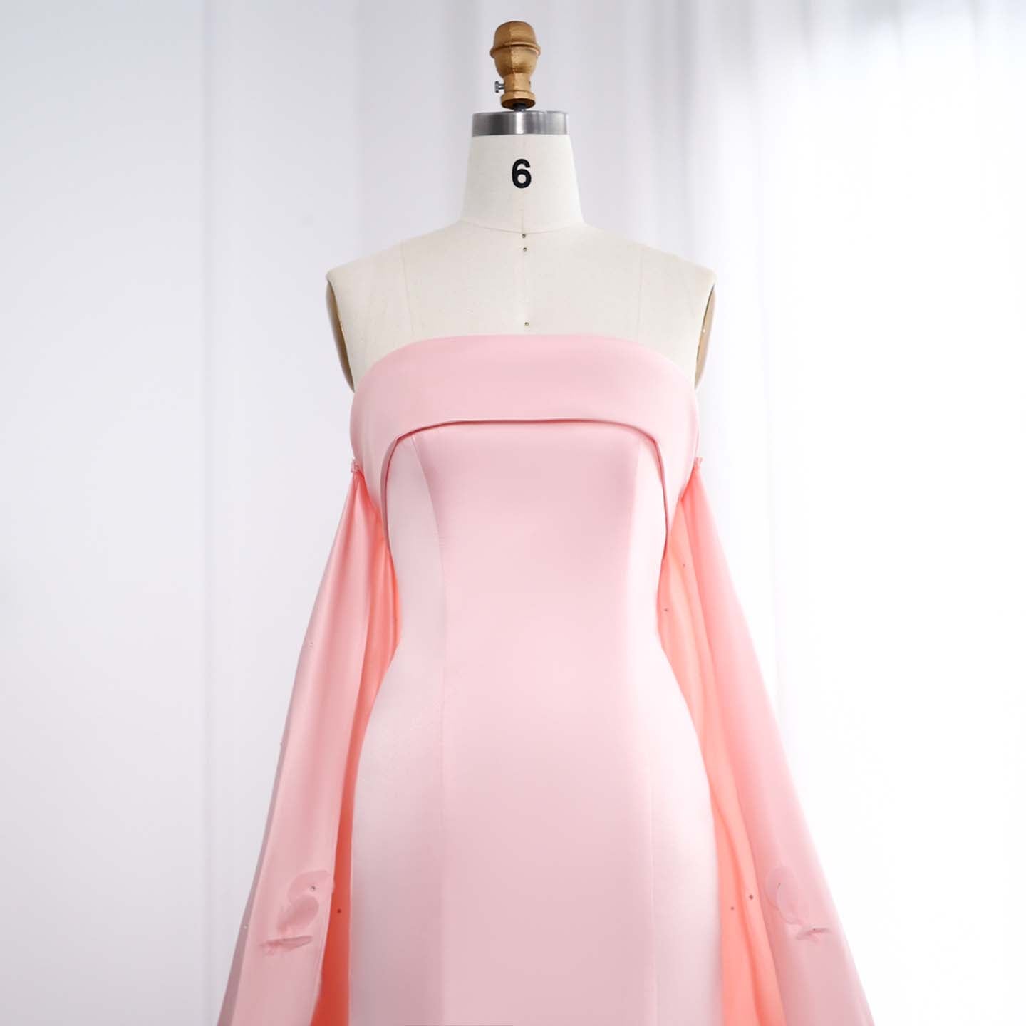 Luxury Crystal 3D Leaves Sage Green Sleeveless Evening Dress with Cape SS449
