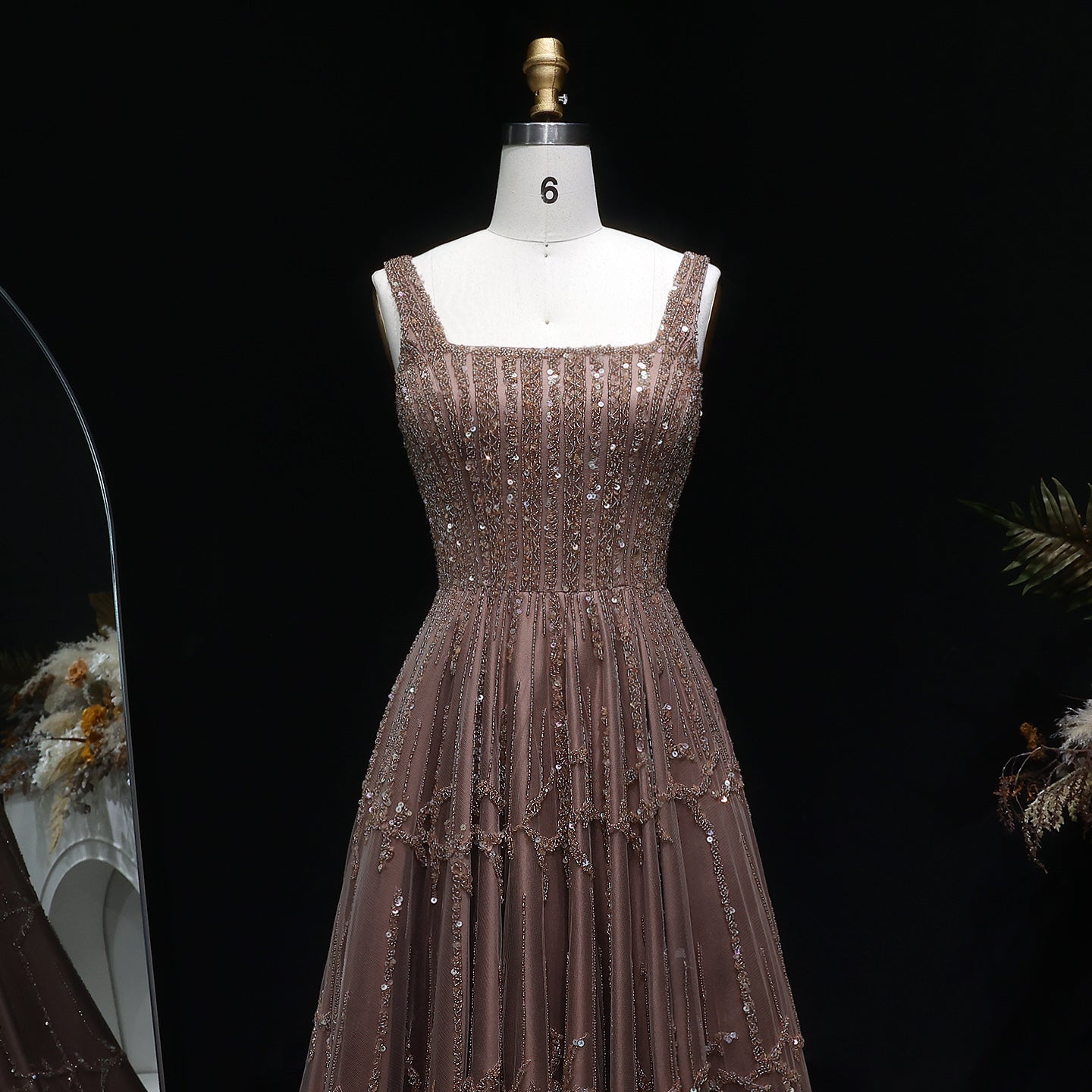 Elegant Wine Red Sequin Beaded Strapless Ball Gown Evening Dress XD074