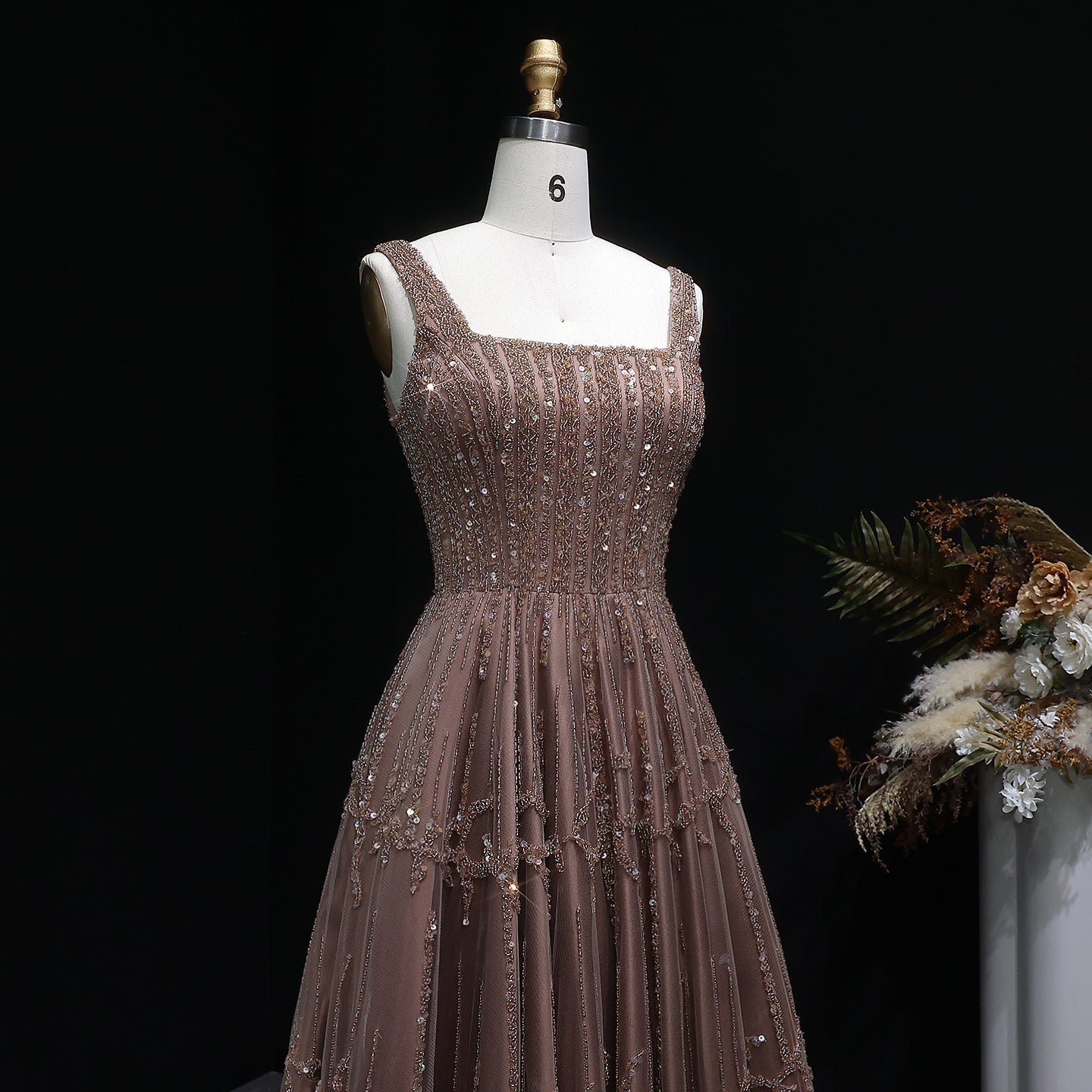 Elegant Wine Red Sequin Beaded Strapless Ball Gown Evening Dress XD074