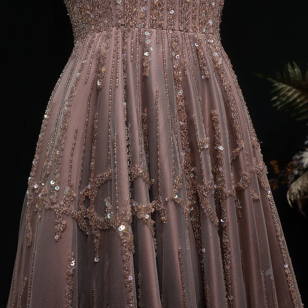 Elegant Wine Red Sequin Beaded Strapless Ball Gown Evening Dress XD074