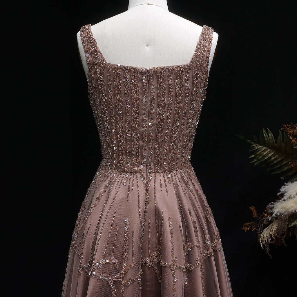Elegant Wine Red Sequin Beaded Strapless Ball Gown Evening Dress XD074