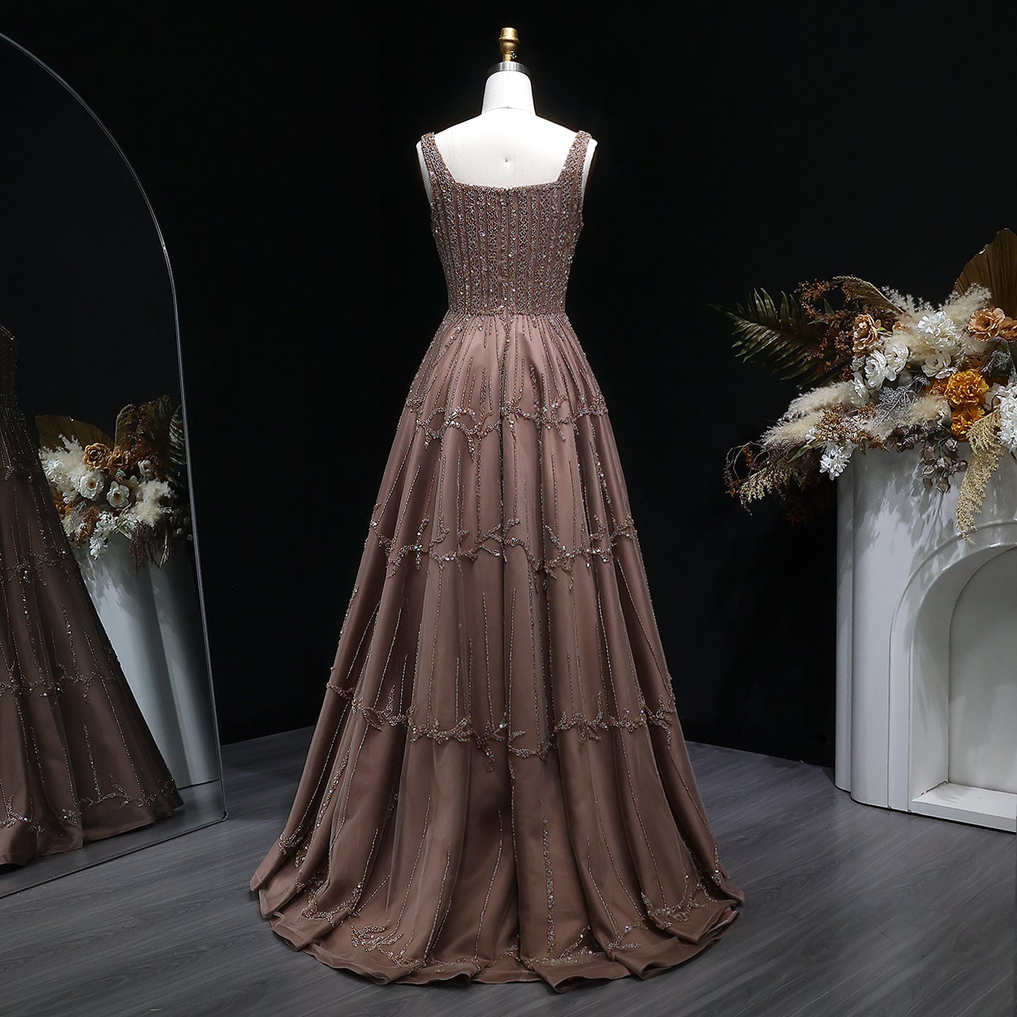 Elegant Wine Red Sequin Beaded Strapless Ball Gown Evening Dress XD074
