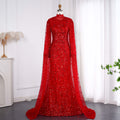 Luxury Beaded Pink Mermaid Evening Dress with Cape Sleeves SS202