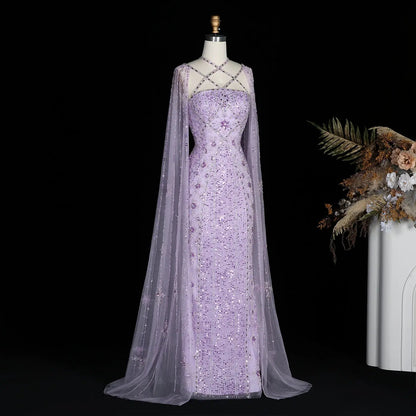 Luxury Aqua Crisscross Evening Dress with Cape Sleeves SS391