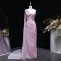 Elegant Light Pink Draped One Shoulder Evening Dress with Cap SF249