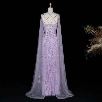 Luxury Aqua Crisscross Evening Dress with Cape Sleeves SS391