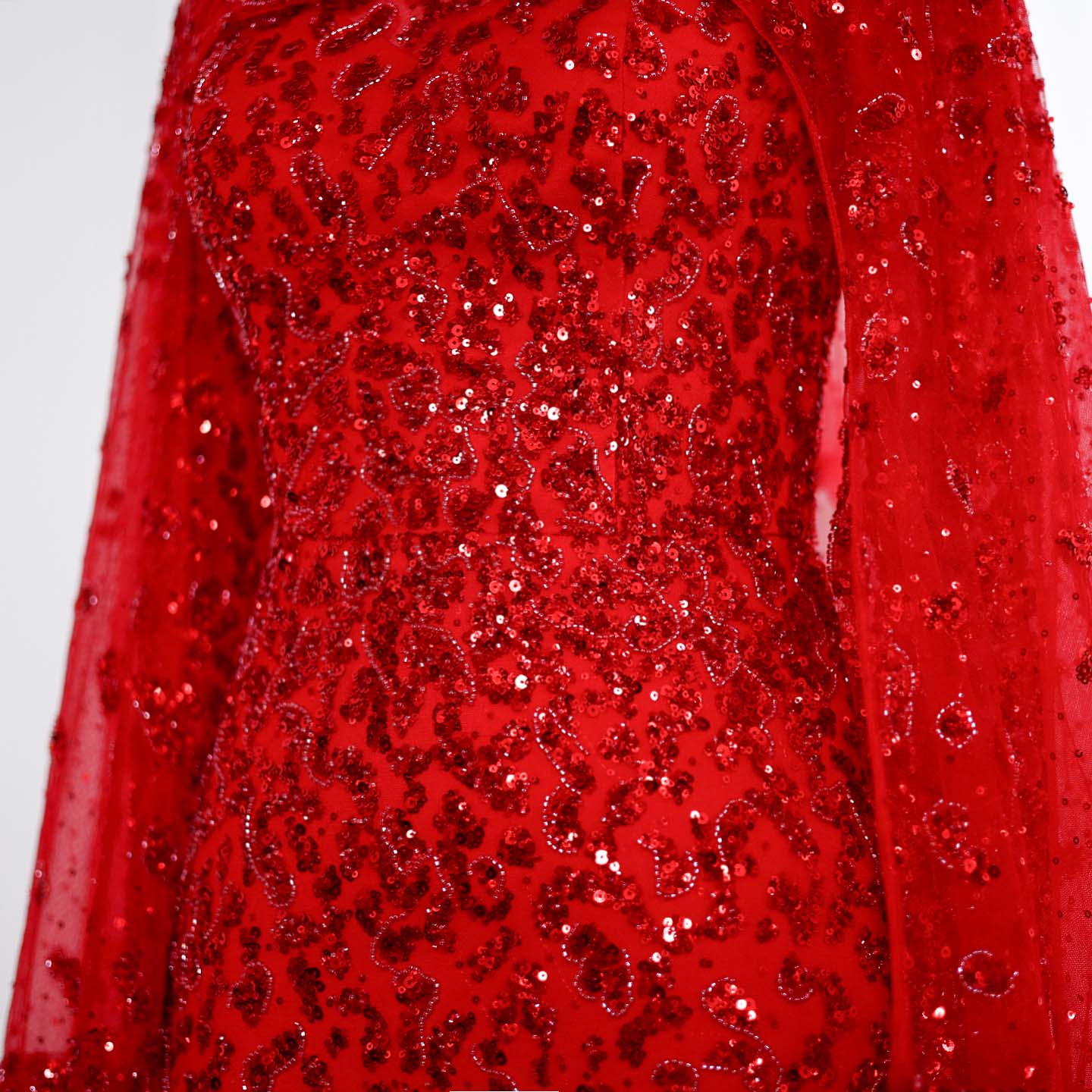 Luxury Beaded Pink Mermaid Evening Dress with Cape Sleeves SS202