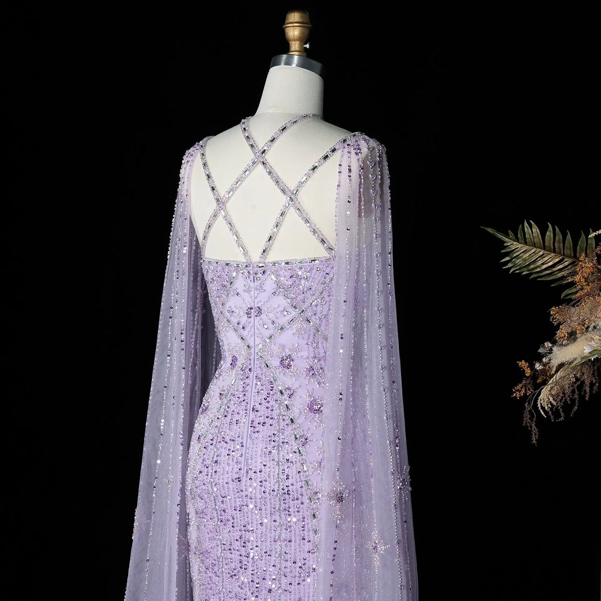 Luxury Aqua Crisscross Evening Dress with Cape Sleeves SS391
