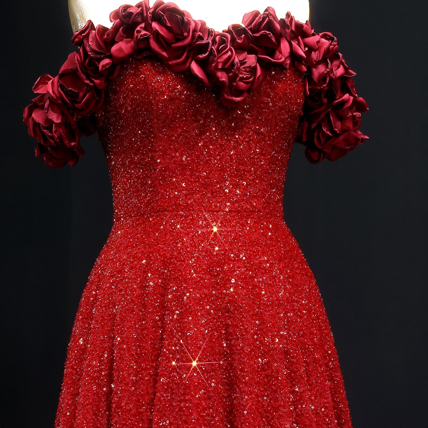 Stunning Burgundy Strapless 3D Flower Evening Dress SS491