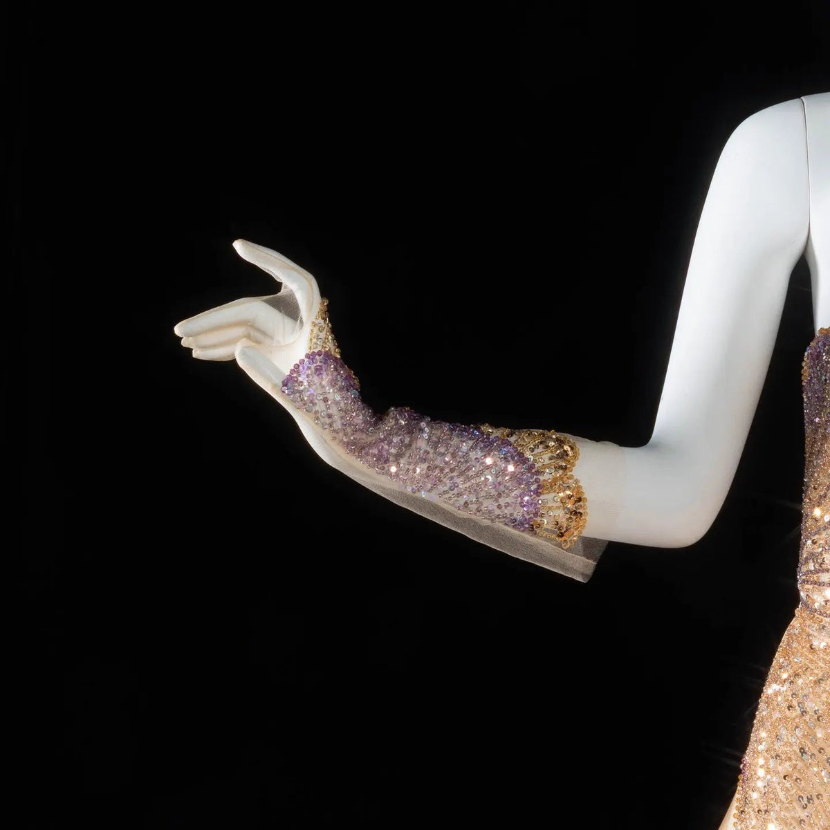 Luxury Strapless Crystal Beaded Evening Dress with Flowing Champagne Satin Skirt SS377