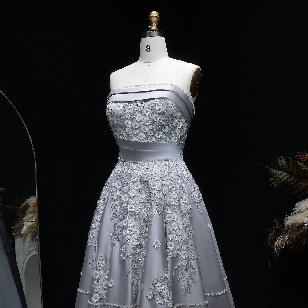 Elegant 3D Floral Beaded Champagne Sequin Evening Dress XD045