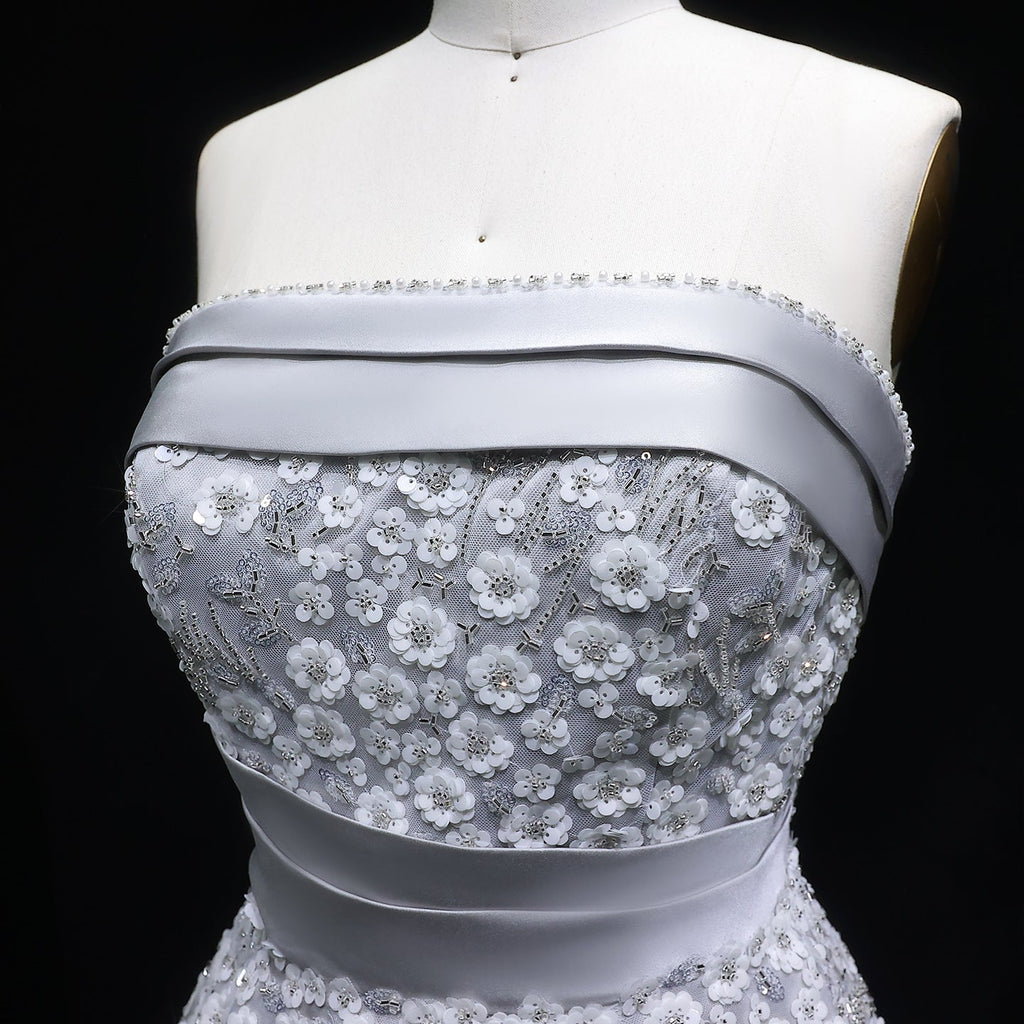 Elegant 3D Floral Beaded Champagne Sequin Evening Dress XD045