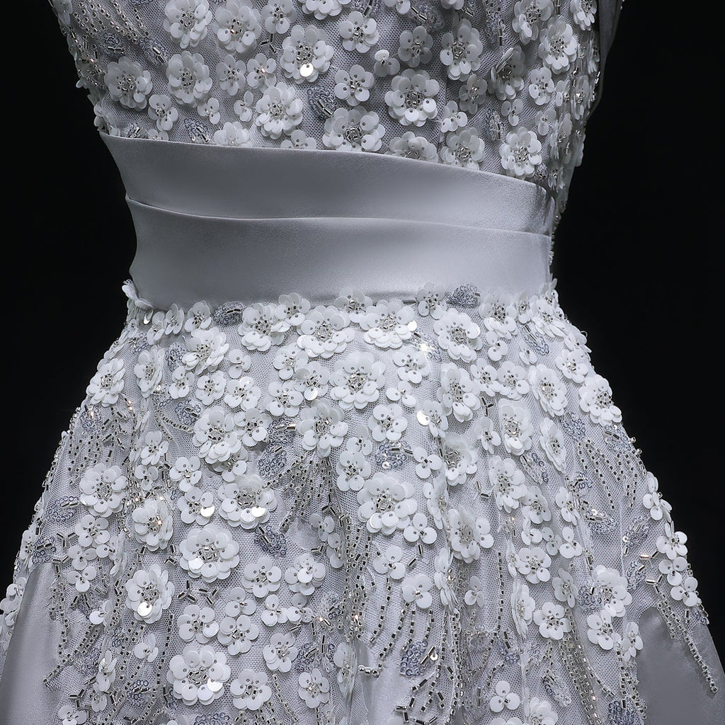 Elegant 3D Floral Beaded Champagne Sequin Evening Dress XD045