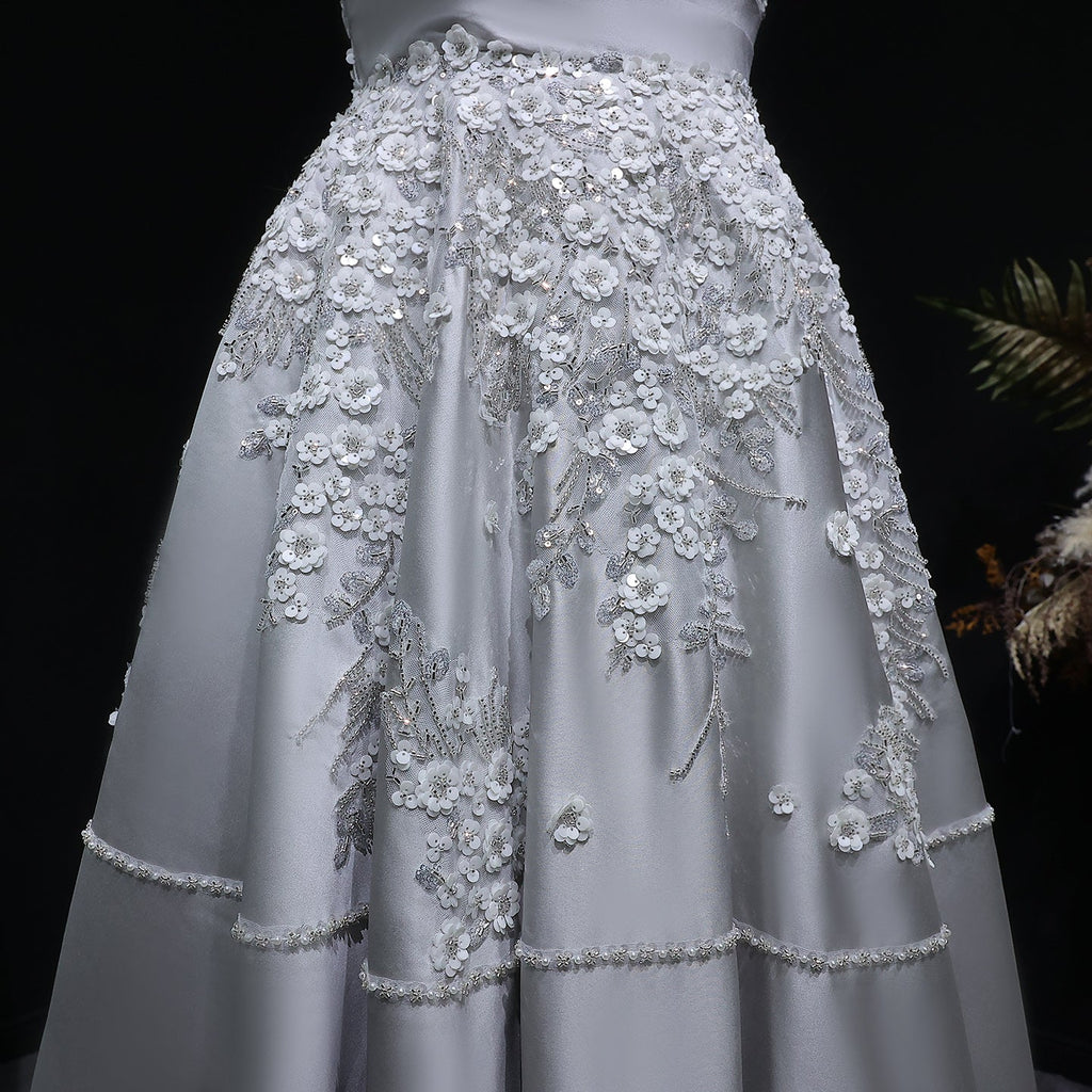 Elegant 3D Floral Beaded Champagne Sequin Evening Dress XD045