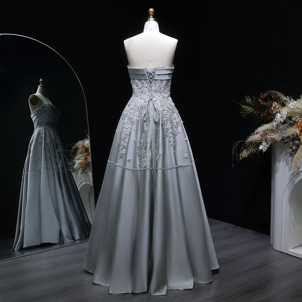 Elegant 3D Floral Beaded Champagne Sequin Evening Dress XD045
