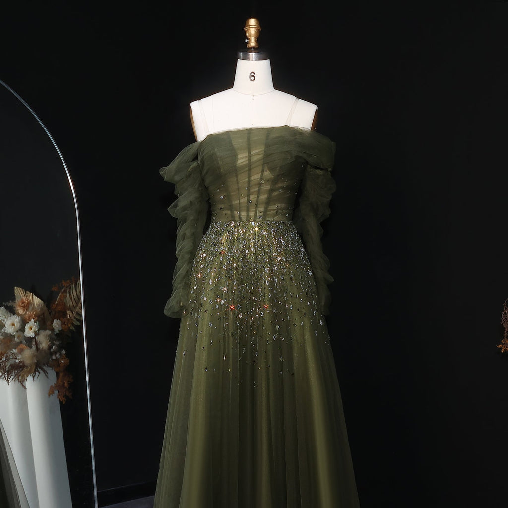 Luxury Crystal Royal Blue Long Sleeves Evening Dress SF333
