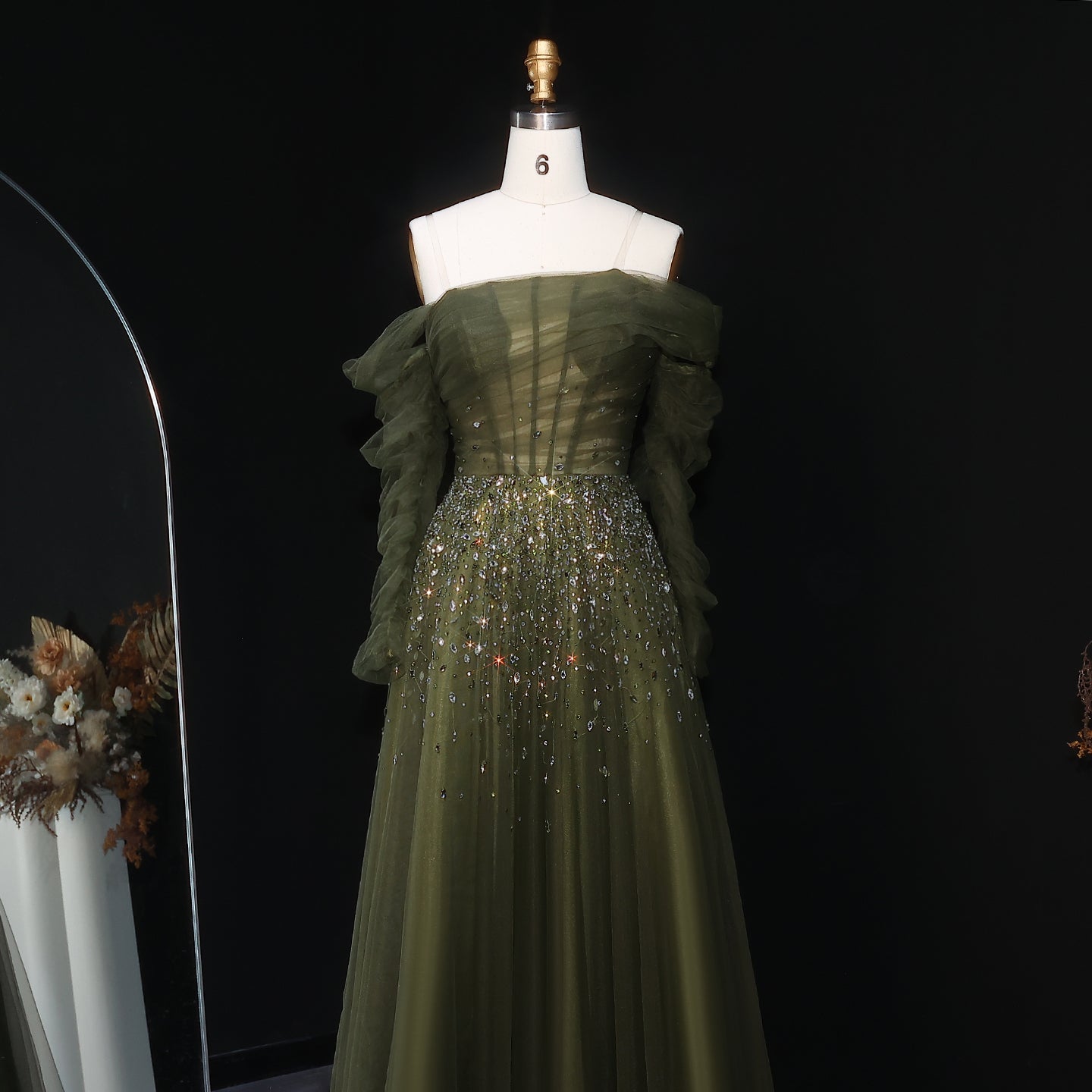 Luxury Crystal Royal Blue Long Sleeves Evening Dress SF333