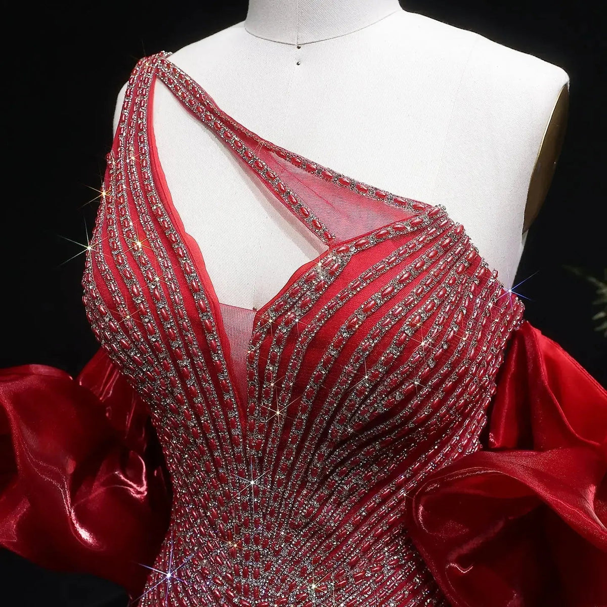 Luxury Dusty Pink Beaded One-Shoulder Fitted Evening Dress with Cape SS016