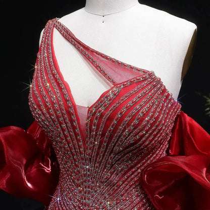 Luxury Dusty Pink Beaded One-Shoulder Fitted Evening Dress with Cape SS016
