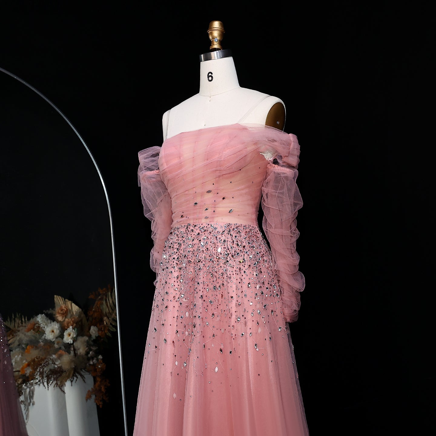 Luxury Crystal Royal Blue Long Sleeves Evening Dress SF333